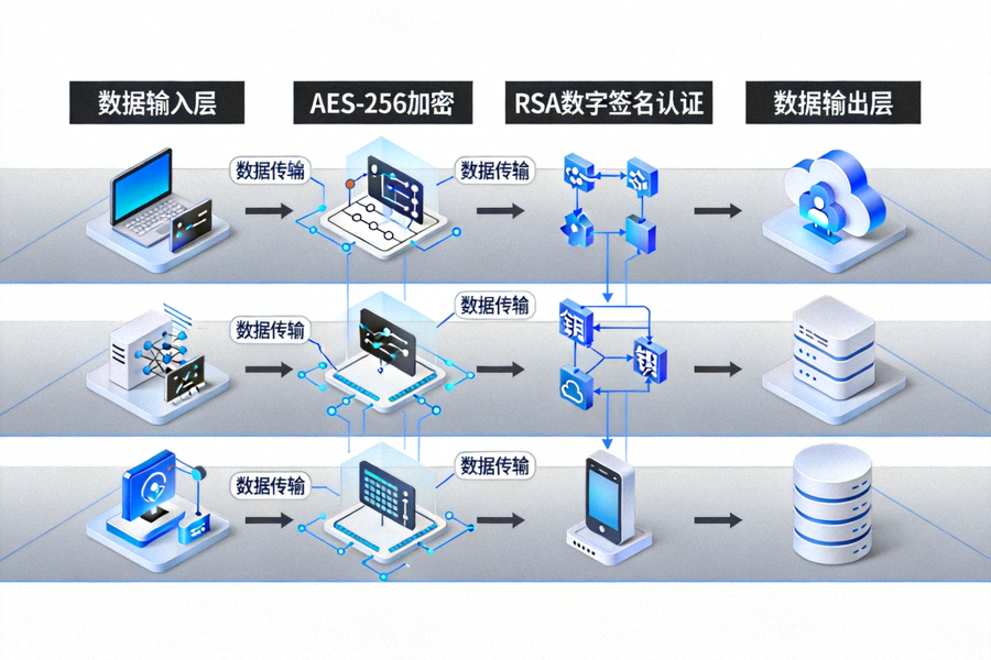 高安全性网络加密与数据安全认证运行架构示意图