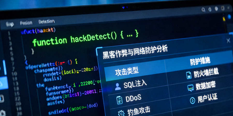 计算机屏幕上展示的代码与安全检测矩阵分析黑客作弊与网络防护