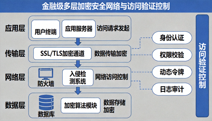 金融级多层加密安全网络保护与访问验证控制示意图