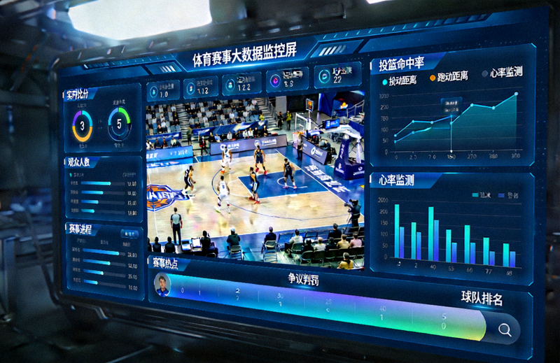 体育赛事大数据监控大屏与统计分析可视化系统界面