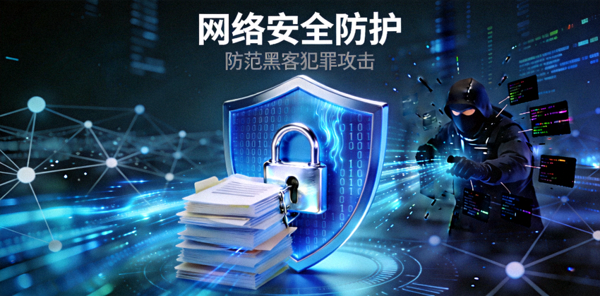 网络安全盾牌数字科技网络防护锁防范黑客犯罪攻击