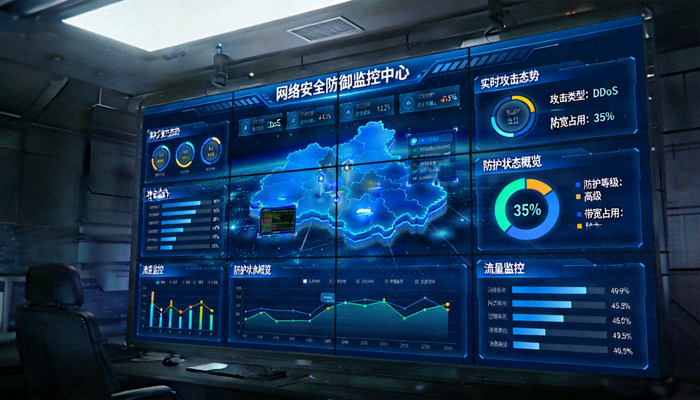 网络安全防御监控大屏及防护状态图