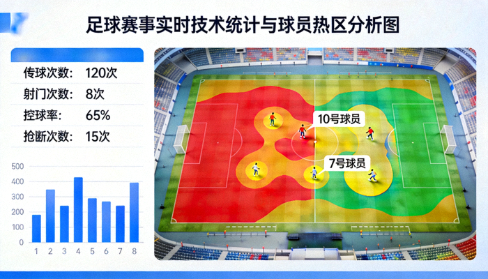 足球赛事实时技术统计与球员热区分析图