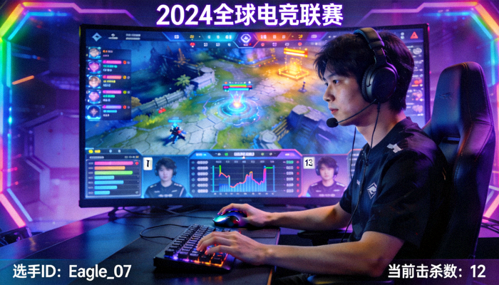 专业电子竞技比赛选手操作设备与战场大屏幕数据交互
